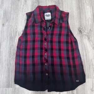 HARLEY DAVIDSON Sleeveless Plaid Shirt Women’s S Tank Ombre biker chick